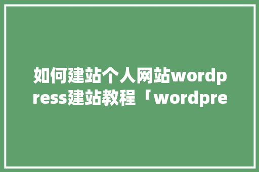 如何建站个人网站wordpress建站教程「wordpress怎么安装插件」 建站教程