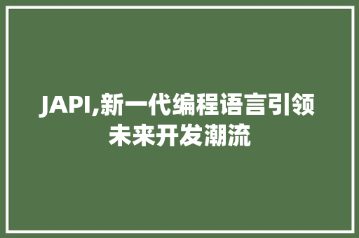 JAPI,新一代编程语言引领未来开发潮流