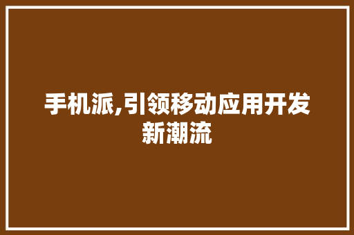 手机派,引领移动应用开发新潮流