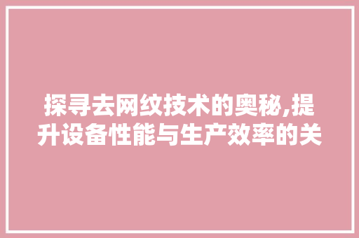 探寻去网纹技术的奥秘,提升设备性能与生产效率的关键