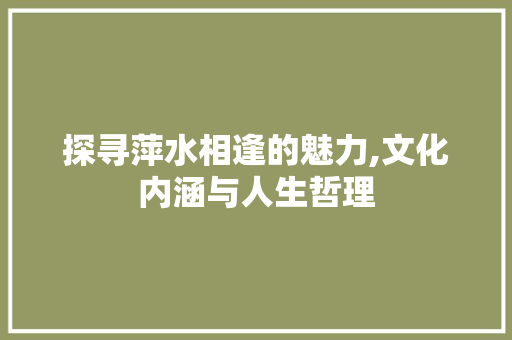 探寻萍水相逢的魅力,文化内涵与人生哲理