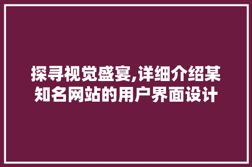 探寻视觉盛宴,详细介绍某知名网站的用户界面设计