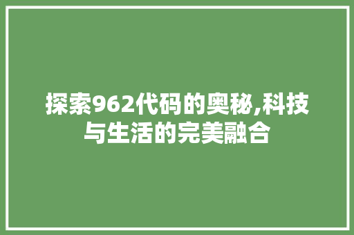 探索962代码的奥秘,科技与生活的完美融合 WordPress教程