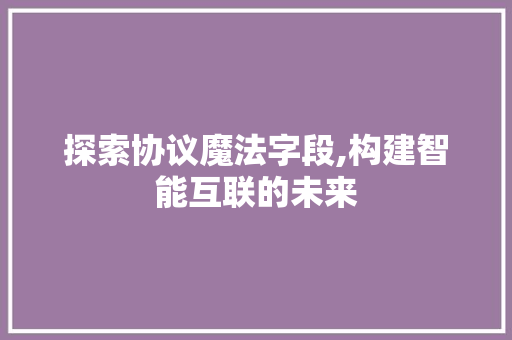 探索协议魔法字段,构建智能互联的未来 WordPress教程