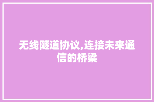 无线隧道协议,连接未来通信的桥梁