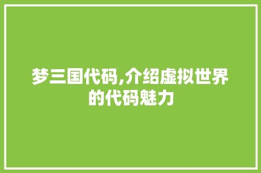 梦三国代码,介绍虚拟世界的代码魅力 SEO教程