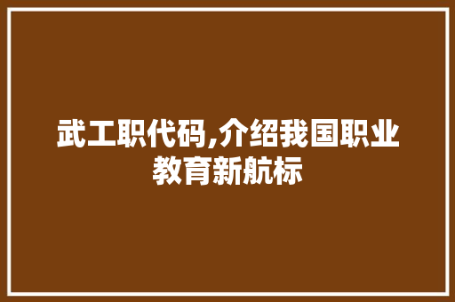 武工职代码,介绍我国职业教育新航标