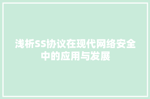 浅析SS协议在现代网络安全中的应用与发展