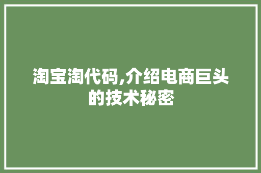 淘宝淘代码,介绍电商巨头的技术秘密