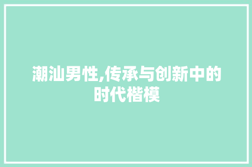 潮汕男性,传承与创新中的时代楷模
