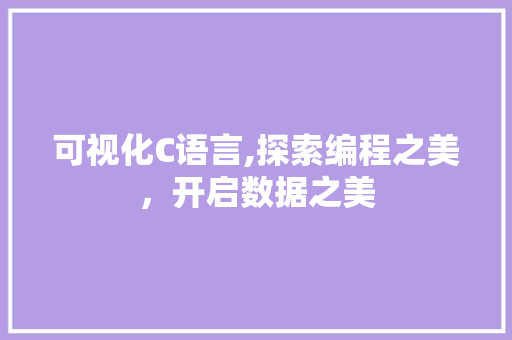 可视化C语言,探索编程之美，开启数据之美