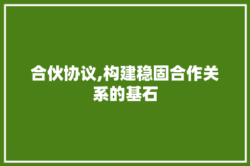 合伙协议,构建稳固合作关系的基石