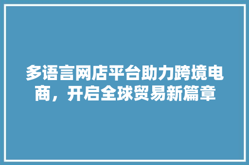 多语言网店平台助力跨境电商，开启全球贸易新篇章