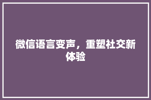 微信语言变声，重塑社交新体验