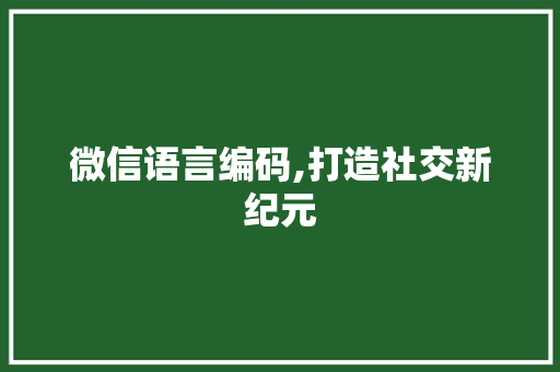 微信语言编码,打造社交新纪元