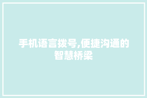 手机语言拨号,便捷沟通的智慧桥梁 Web前端