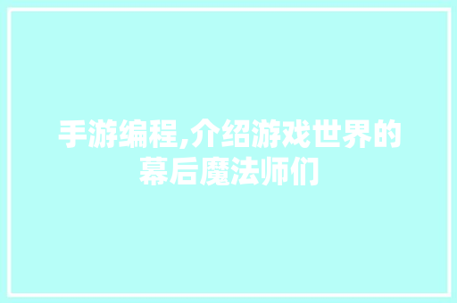 手游编程,介绍游戏世界的幕后魔法师们