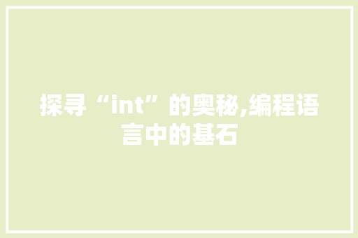 探寻“int”的奥秘,编程语言中的基石