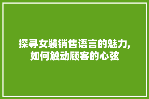 探寻女装销售语言的魅力,如何触动顾客的心弦