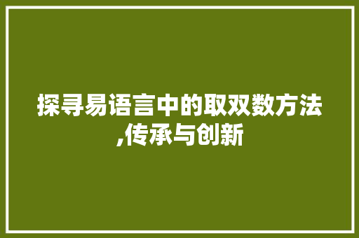 探寻易语言中的取双数方法,传承与创新