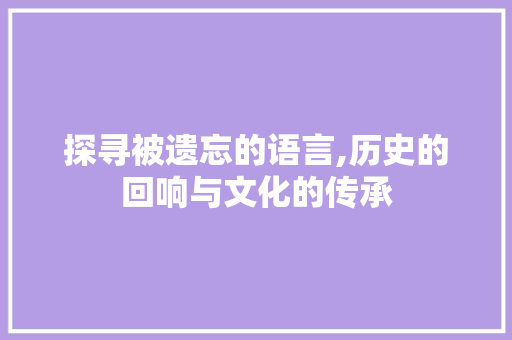 探寻被遗忘的语言,历史的回响与文化的传承