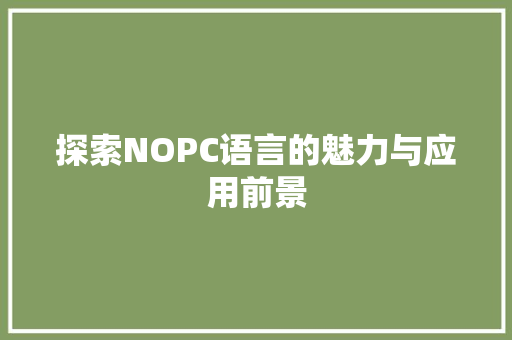 探索NOPC语言的魅力与应用前景 服务器/数据库