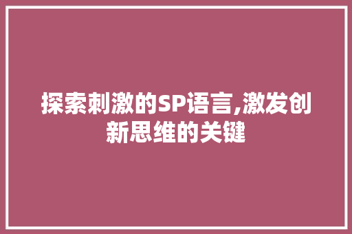 探索刺激的SP语言,激发创新思维的关键