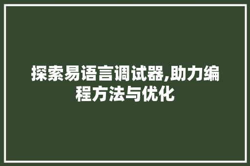 探索易语言调试器,助力编程方法与优化