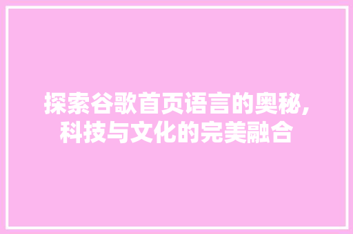 探索谷歌首页语言的奥秘,科技与文化的完美融合