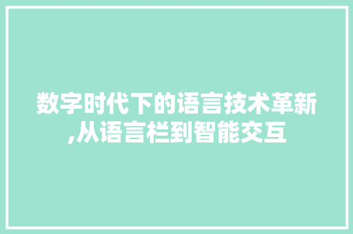 数字时代下的语言技术革新,从语言栏到智能交互