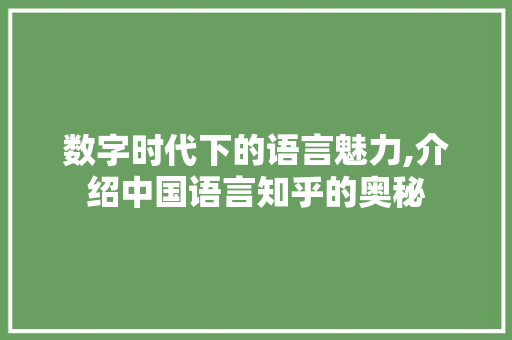 数字时代下的语言魅力,介绍中国语言知乎的奥秘