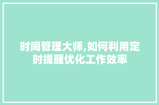 时间管理大师,如何利用定时提醒优化工作效率