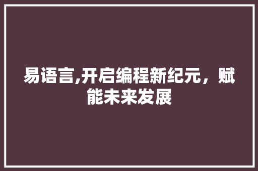 易语言,开启编程新纪元，赋能未来发展