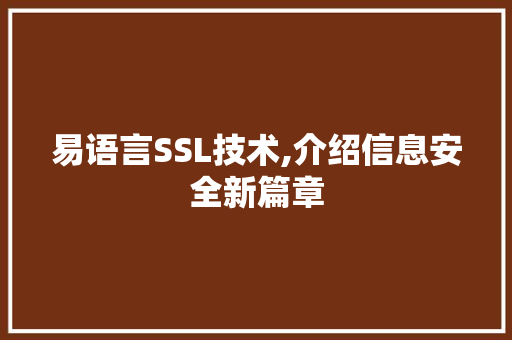 易语言SSL技术,介绍信息安全新篇章