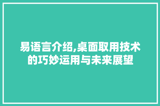 易语言介绍,桌面取用技术的巧妙运用与未来展望