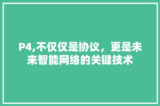 P4,不仅仅是协议，更是未来智能网络的关键技术 Web前端