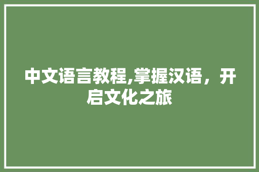 中文语言教程,掌握汉语，开启文化之旅