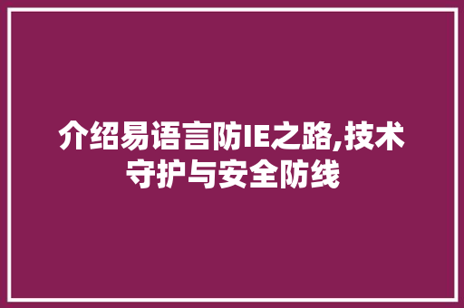 介绍易语言防IE之路,技术守护与安全防线 建站教程