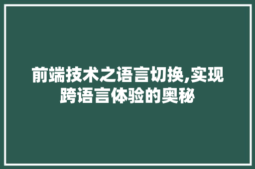 前端技术之语言切换,实现跨语言体验的奥秘