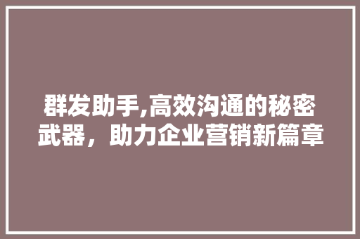 群发助手,高效沟通的秘密武器，助力企业营销新篇章