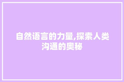 自然语言的力量,探索人类沟通的奥秘