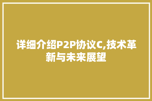 详细介绍P2P协议C,技术革新与未来展望
