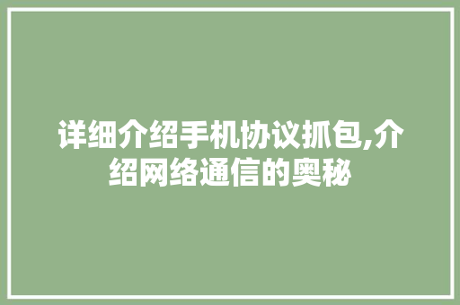 详细介绍手机协议抓包,介绍网络通信的奥秘