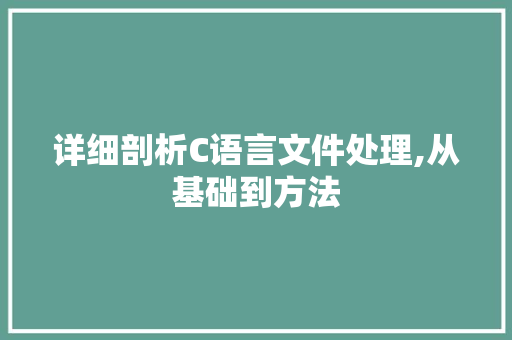 详细剖析C语言文件处理,从基础到方法