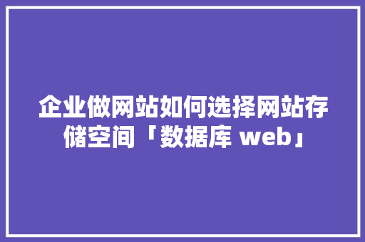 企业做网站如何选择网站存储空间「数据库 web」 Web前端