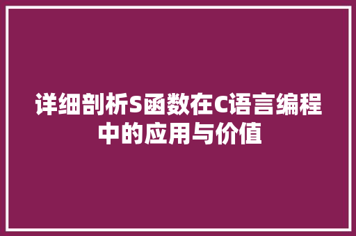 详细剖析S函数在C语言编程中的应用与价值 SEO教程
