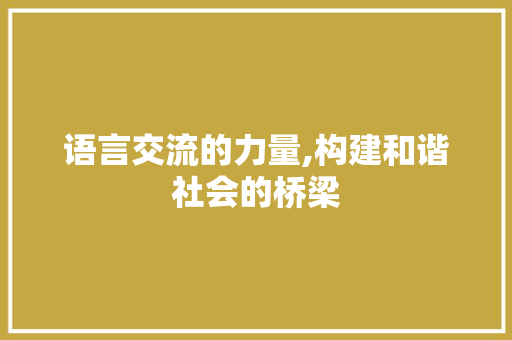 语言交流的力量,构建和谐社会的桥梁