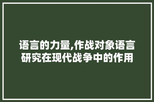语言的力量,作战对象语言研究在现代战争中的作用