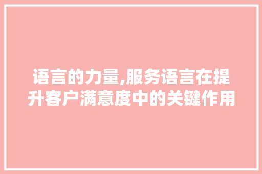 语言的力量,服务语言在提升客户满意度中的关键作用 服务器/数据库