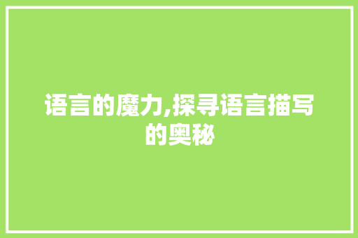语言的魔力,探寻语言描写的奥秘